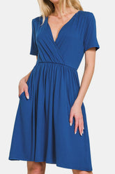 Zenana Surplice Short Sleeve Brushed DTY Dress OutfitFlow